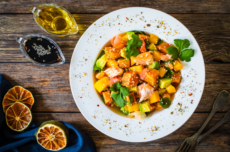 SALMON CEVICHE WITH MANGO & AVOCADO