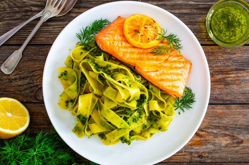 PAPPARDELLE WITH SALMON & BASIL PESTO