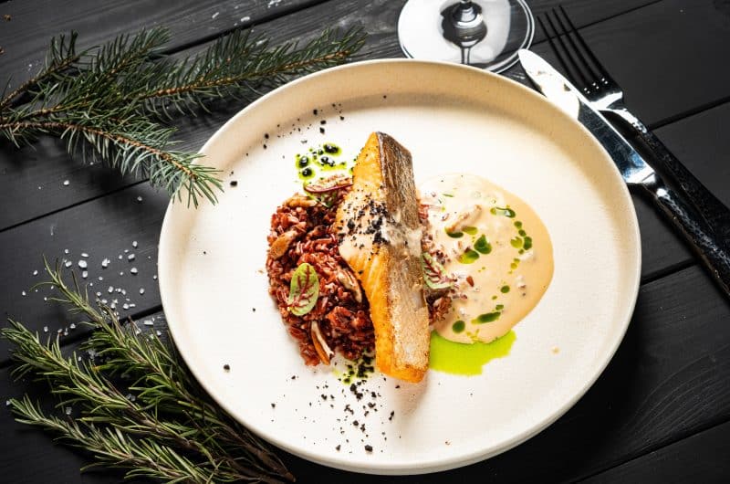 Salmon Steak with Red Lentils & White Wine Sauce