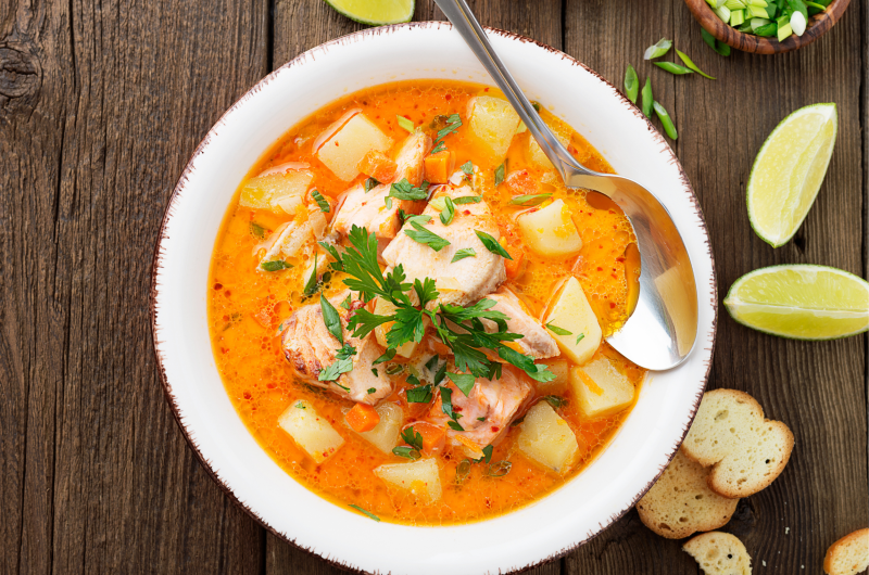 CREAMY SALMON SOUP WITH POTATOES & HERBS